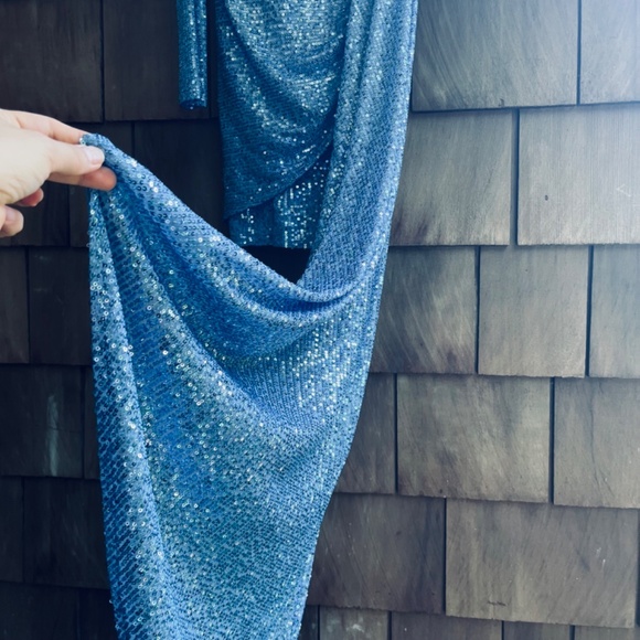 Xtraordinary One Shoulder Sequin Wrap Drape Mini Dress Blue Size 5 - Picture 8 of 16